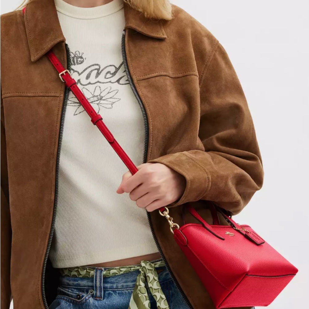 NWT Coach City Mini Tote Bag w/ crossbody strap - Pebbled Leather Red/Gold